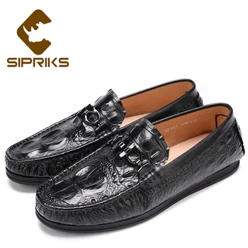 

Sipriks Imported Italian Leather Loafers For Men Slip On Dress Shoes Fashion Black Flat Bottomed Shoes Male Driving Shoes 2018