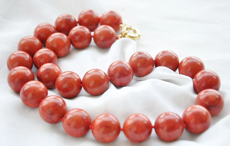 

0925 round red natural grass coral bead NECKLACE