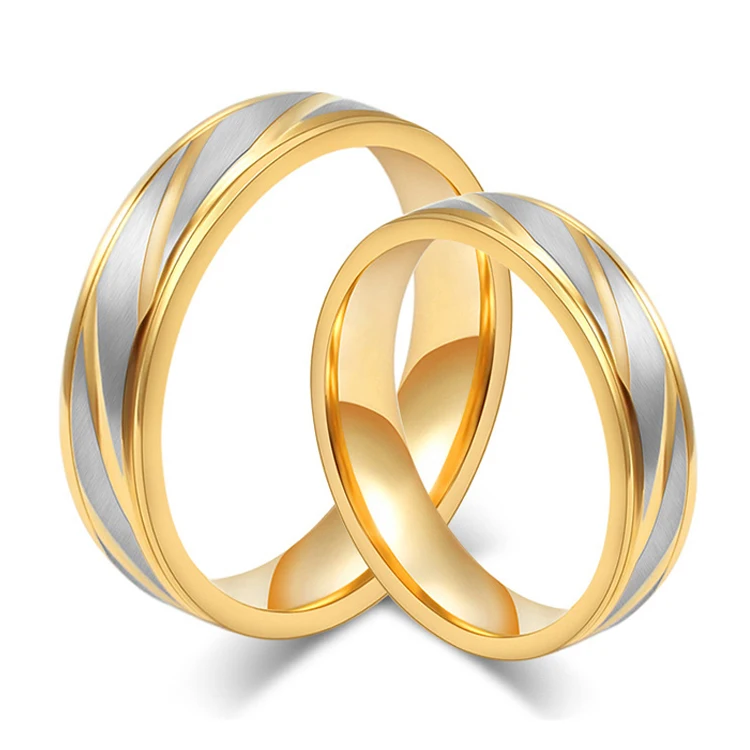 1 Pair Gold Plated Custom Alliance Stainless Steel Wedding Bands Couples Rings Sets For Him And