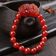 Браслет из натурального драгоценного камня красный агатовый бисер 10 мм AAA