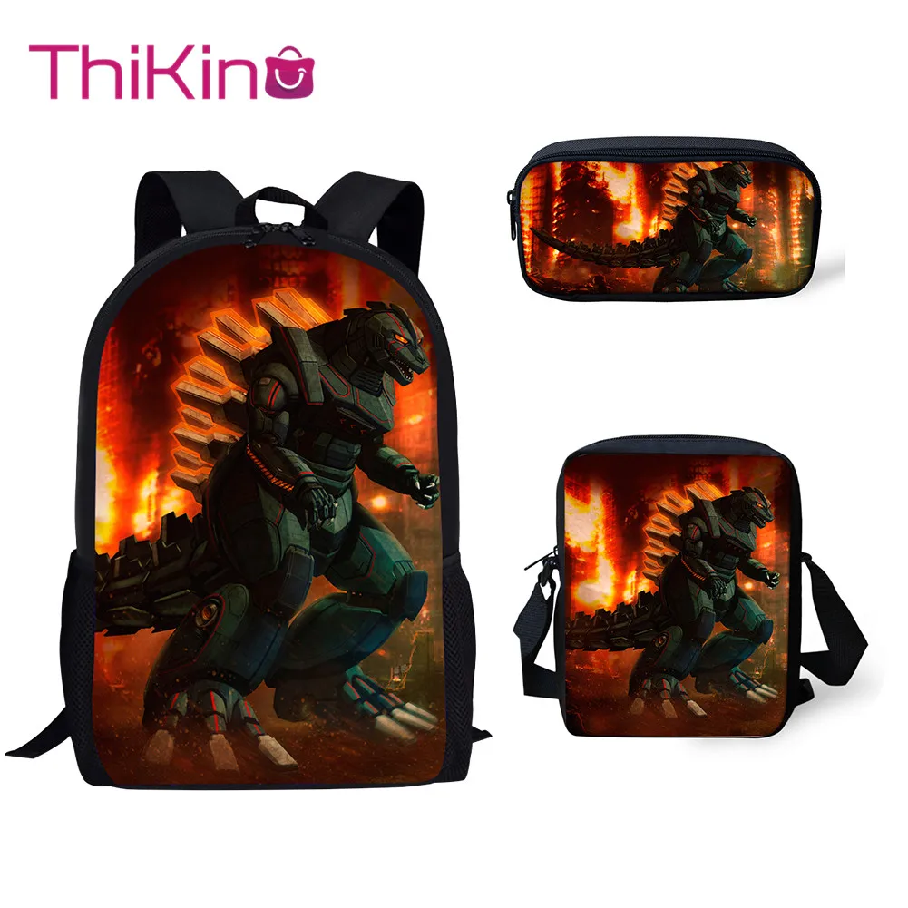 

Thikin Godzilla Monstar 3Pcs/set Book Bags Children School Bag for Boys School Backpack for Teen Boys Girls Kids Book Bags