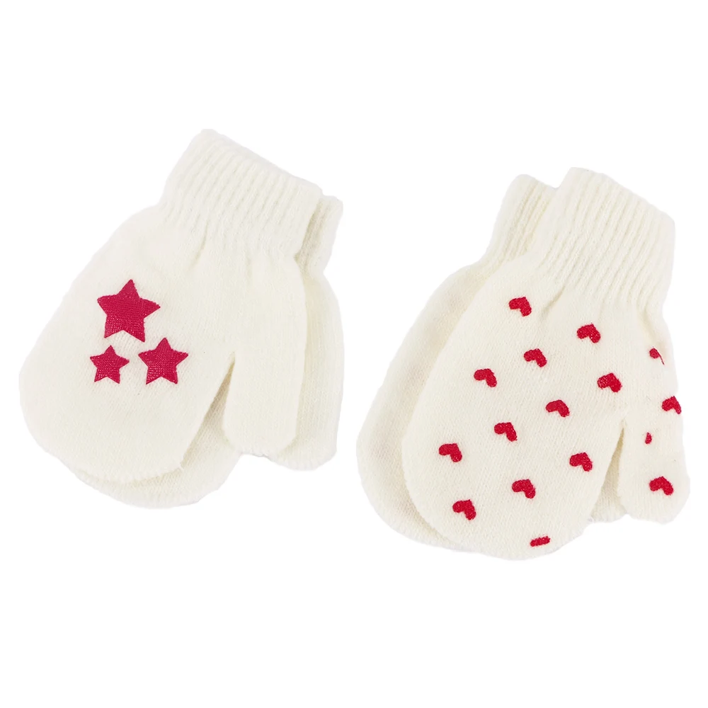 Милые детские варежки, детские зимние вязаные перчатки для мальчиков и девочек, мягкие теплые варежки в горошек со звездами и сердечками