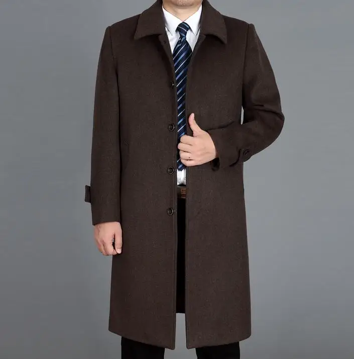 Quinquagenarian cashmere woolen coats mens overcoat ultra long outerwear plus size trench coats mens winter loose black brown Quinquagenarian cashmere woolen coats mens overcoat ultra long outerwear plus size trench coats mens winter loose black brown