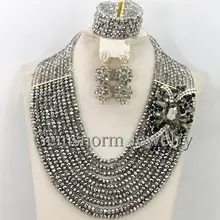 Модный серебряный с кристаллами вечерние африканские бусы комплект ювелирных изделий свадебный подарок подружке невесты комплект ювелирных изделий WB374