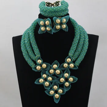 Fantastic Teal Green Wedding Nigerian Beads Jewelry Set Gold Statement Bridesmaid Party Necklace Set Free Shipping WD450 Fantastic Teal Green Wedding Nigerian Beads Jewelry Set Gold Statement Bridesmaid Party Necklace Set Free Shipping WD450