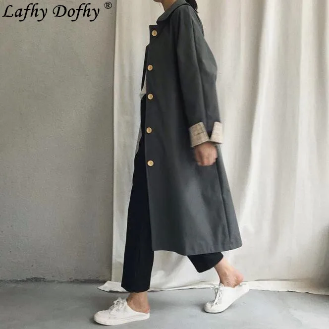 Décontracté Rock breasted Droite V Carreaux Longues Automne Longue coat Ash cou À Contraste Coréen Green Couleur Trench 026 Simple Nouvelle Single khaki Rétro Manches e2IYEWDH9b
