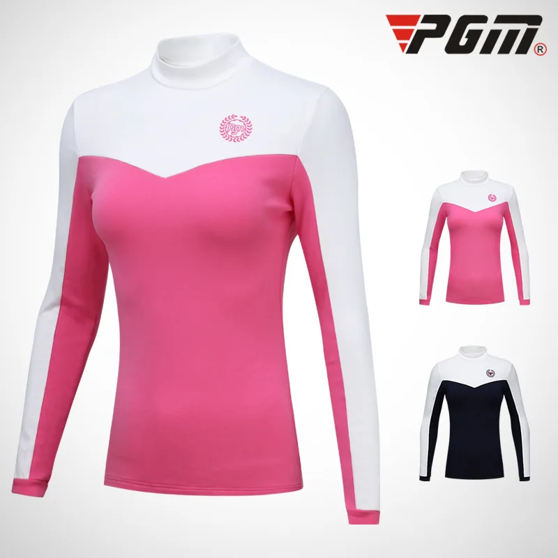

2019 Tops Women PGM Golf Clothes Autumn/Winter Plus Velvet Long Sleeve T Shirt Woman's Patchwork Bottoming Shirt D0497