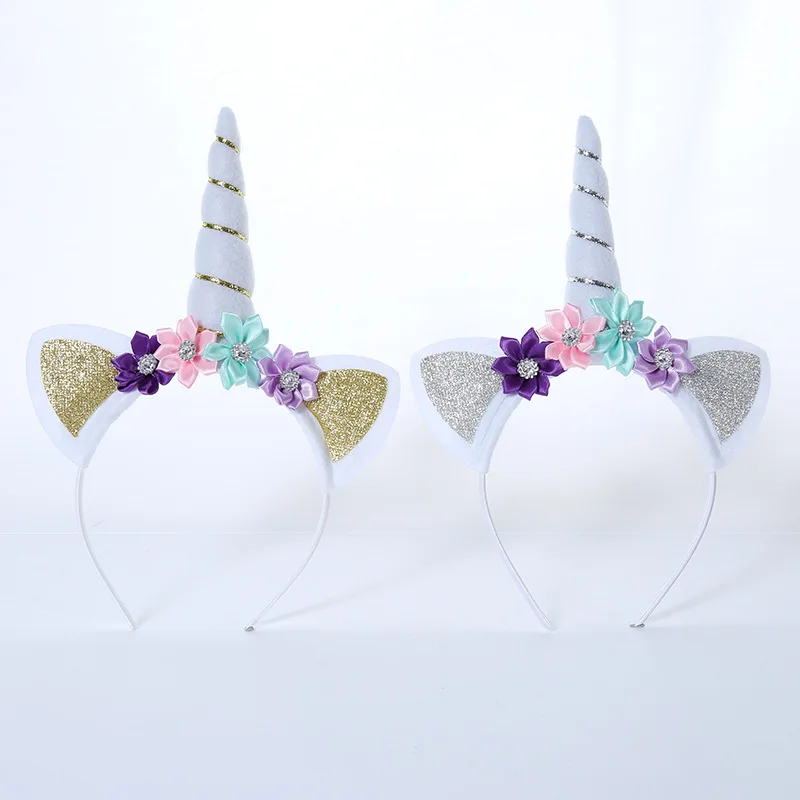 

12pc/lot Gold/Silver Unicorn Headband For Girls Glitter Unicorn Horn Hair Band Kids And Adult Unicorn Party DIY Hair Accessories