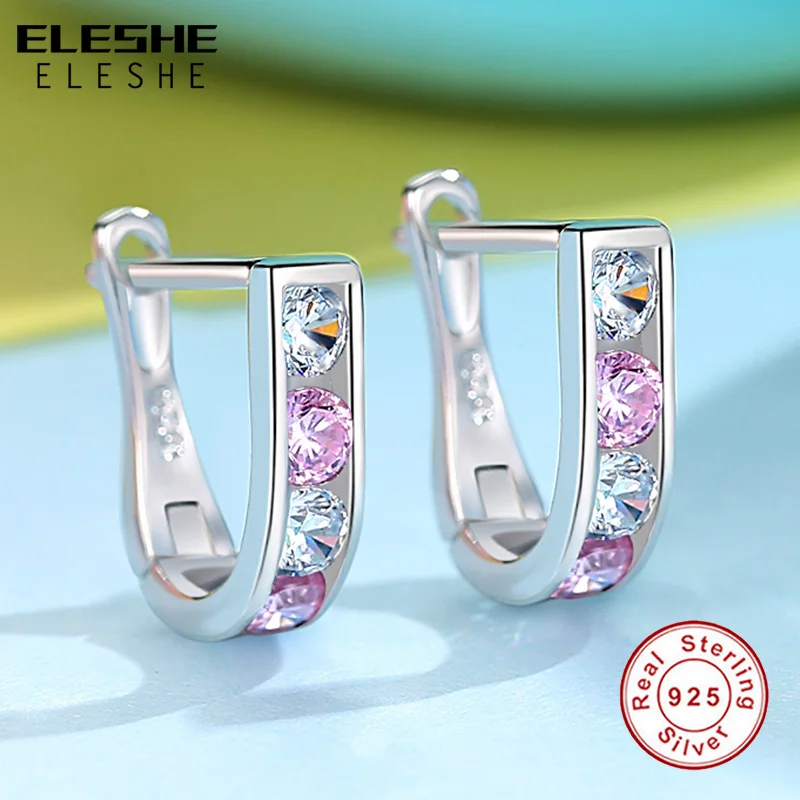 ELESHE, новые трендовые 925 пробы серебряные серьги, модные ювелирные изделия, розовый циркон, кристалл, маленькие серьги-кольца для девочек, для детей