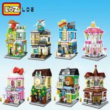 Minibloques LOZ con vista a la ciudad, tienda de café, tiendas al por menor, arquitectura, modelos y bloques de construcción, juguete de Navidad para niños