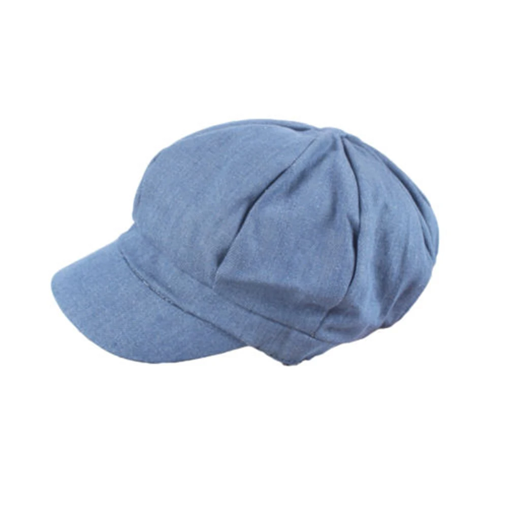Винтажная джинсовая кепка Newsboy s, Весенняя простая одноцветная Женская восьмиугольная кепка, кепка для водителя, Женская хлопковая кепка с плоским верхом, корейские шапки для художника - Цвет: Denim Blue