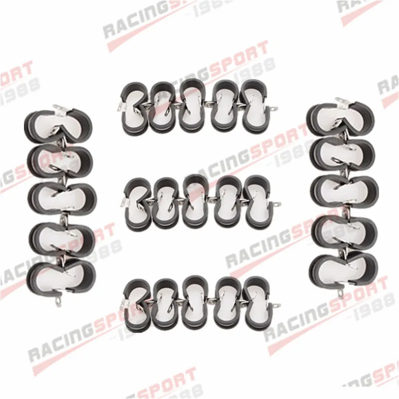 

50PCS Cushioned Hose Mounting Clamp Loop Strap 304 Stainless Steel 5/16" Black