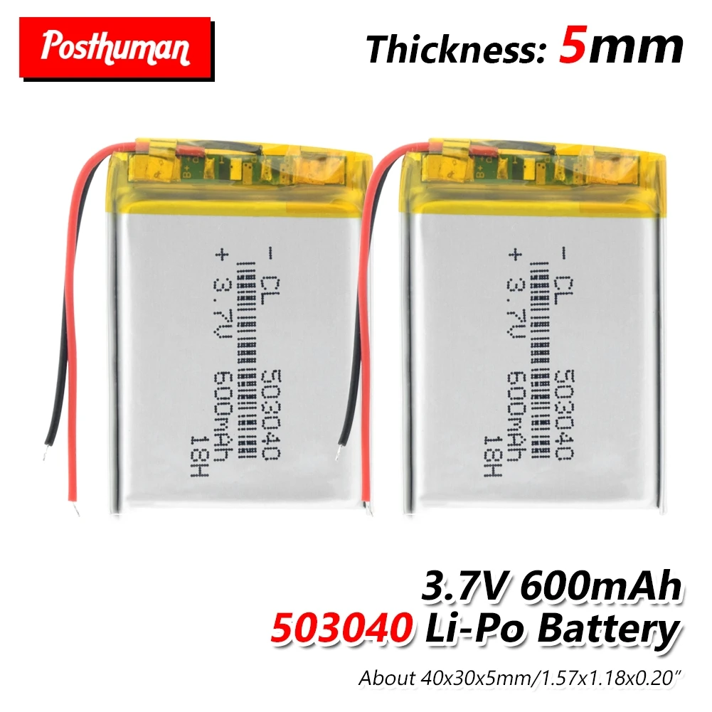 

Rechargeable Polymer battery 600 mah 3.7 V 503040 Li-ion battery Cells for smart home dvr,GPS,mp3,mp4,DVD power bank,speaker
