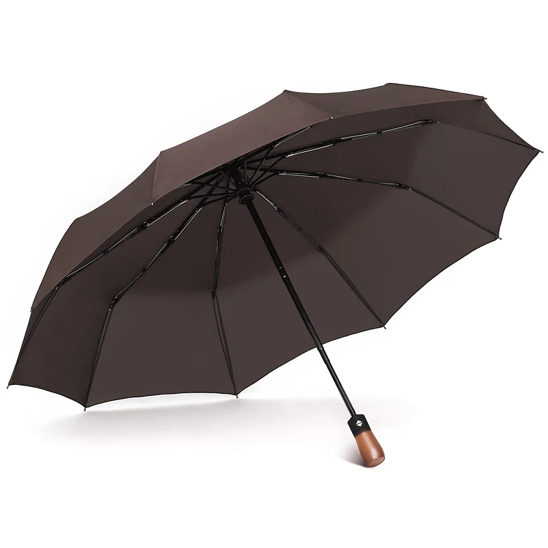 Full Automatic Men Umbrella Windproof 3 Folding Umbrella Waterproof High Quality Travel Umbrella Women Raines Wooden Handle U5B - Цвет: Brown