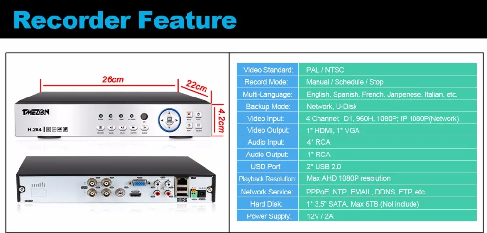 Tmezon AHD 4CH DVR 4 шт. 2.0MP 1080 P Камера 2,8-12 мм зум-объектив видеонаблюдения Системы открытый Водонепроницаемый 42leds комплект