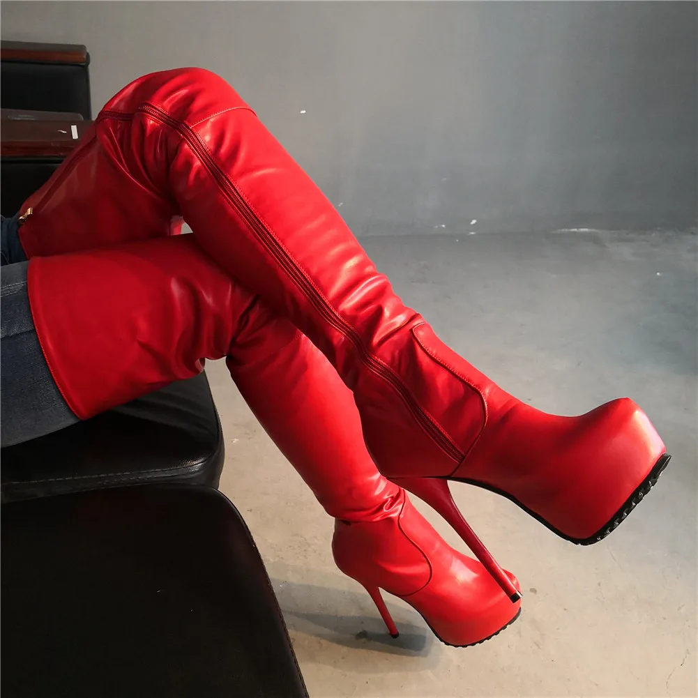 

SARAIRIS Brand New Plus Size 47 Sexy 2019 Women's Shoes Woman Party Red Super High Heels Over The Knee Boots