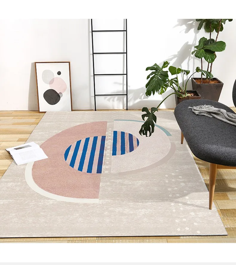 Cheap Pink color post-modern  decoration coffee table carpet  Nordic style big size bedside rug, INS geometric living room rug 6