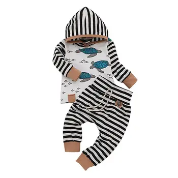 

2pcsCute Baby Boy Clothes Newborn Infant Girl Boy Long Sleeve Hooded Cartoon T shirt Top Stripe Pants Outfits Set Casual Clothes