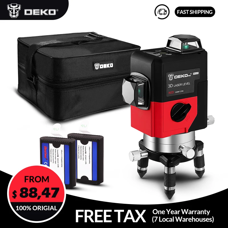 

DEKO LL12 12Lines 3D Laser Level Self-Leveling 360 degre Horizontal & Vertical Cross Powerful can use Detector