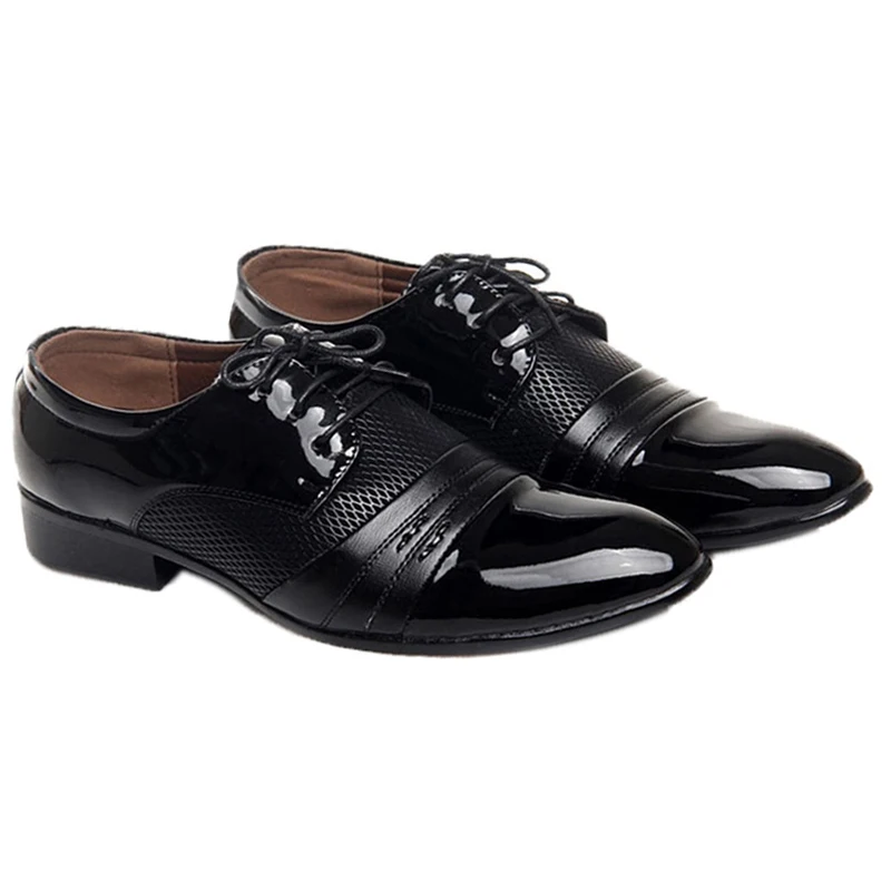 

ABDB Mens tip Head bright leather Mesh Business leather shoes