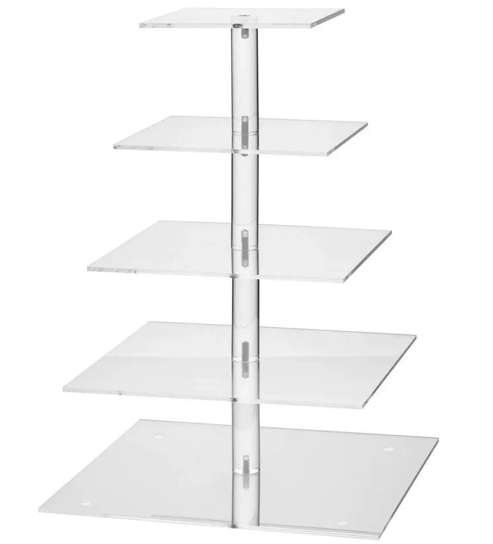 

YestBuy 5 Tier Maypole Square Clear Wedding Party Tree Tower Acrylic Cupcake Display Stand ((10cm gap)(16.3" Inches) Normal