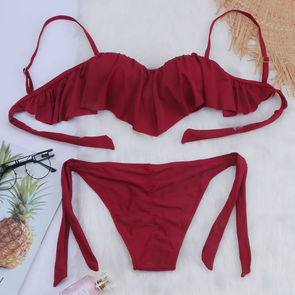 

Support Swimsuit Bikini 2018 Biquini Scrunch Butt Bandage Swimwear Beach Women Plus Size Underwire Bikini Push Up Bathing Suit