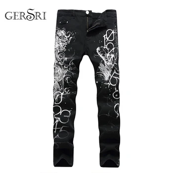 

Gersri New fashion stretch mens jeans animal Pattern printing men slim fit elastic casual trousers denim printed Youth Man pant