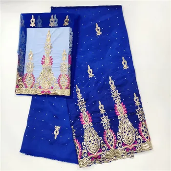 

Graceful party royal blue African 5yards of george lace fabric and 2Y French net lace fabric for lady LWGN5