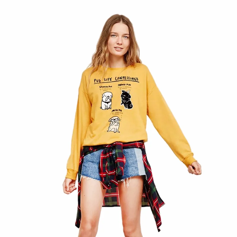 puppy chinese print round neck sweatshirt