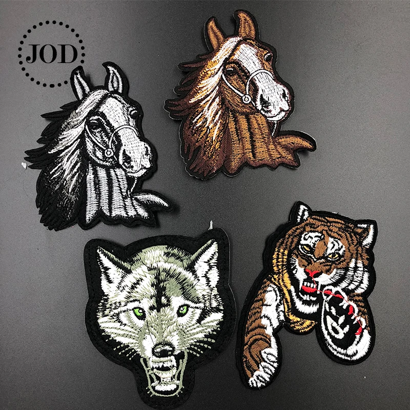 

JOD Animal Wolf Biker Iron on Patches for Clothing Tiger Decorative Embroidery Patch Applique for Clothes Horse Stickers Badges