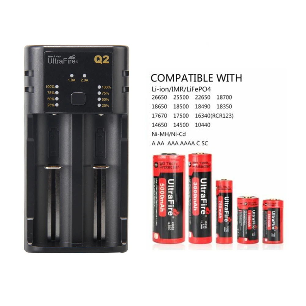 UltraFire Q2AA/AAA/18650/14500 батареи Зарядное устройство USB двойной слот универсальный литий Батарея Зарядное устройство с USB кабелем DC 5V