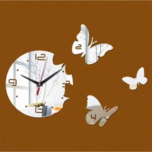 Модные украшения дома 3D зеркало акрил бабочка часы безопасным современный дизайн настенные часы стикер иглы