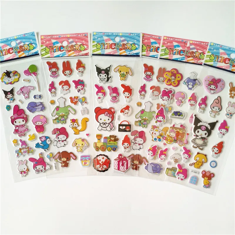 6 sheets Little Lovely My Melody kuromi Rabbit Decorative PVC Stickers DIY phone Diary Scrapbook Index Phone Album Stickers 