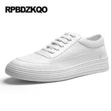 Skate Breathable Comfort Korean Lace Up Platform 2017 Fashion Shoes Elevator Hip Hop Casual White Men Summer Hollow Leather