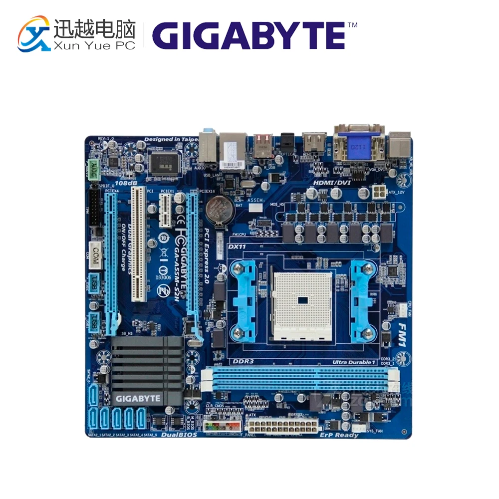 

Gigabyte GA-A55M-S2H Desktop Motherboard A55M-S2H A75 Socket FM1 DDR3 SATA2 USB2.0 Micro ATX
