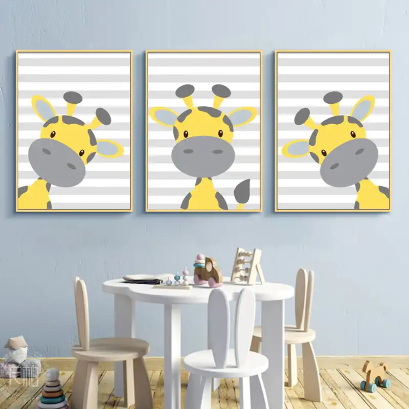 Bebe Jirafa Posters Para Guarderia Amarillo Y Gris Pared Para Sala