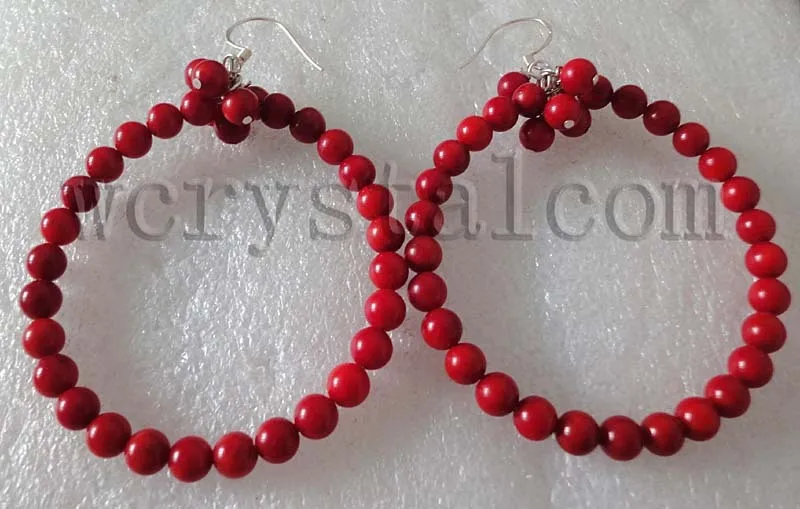

Genuine Red Coral 5mm Earrings Hoop 2"
