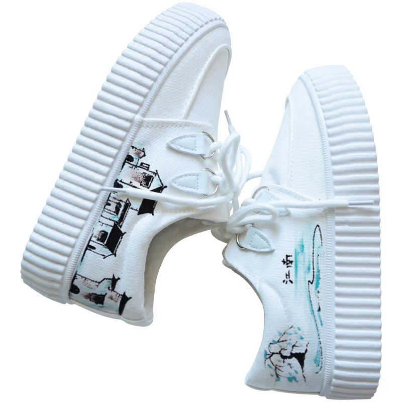 

Chinese Style Hand-painted Shoes Women Thick-soled Students Graffiti Breathable Ancient Style Jiangnan Casual Canvas Shoes