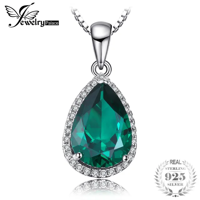 JewelryPalace Pear 6ct Created Emerald Pendant Genuine Real Solid 925 Sterling S JewelryPalace Pear 6ct Created Emerald Pendant Genuine Real Solid 925 Sterling S