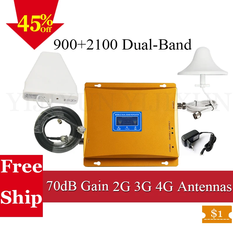 

Cellular GSM repeater GSM 900 3G 2100 mhz Dual Band Booster 3G WCDMA 2100 Cellular Mobile Amplifier 900/2100Mhz 2g 3g Antenna