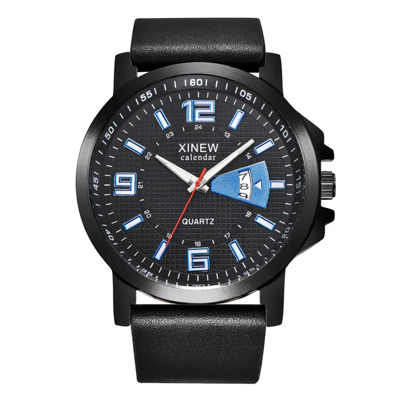 

Casual Men's Wristwatch Calendar Auto Date Quartz Clock Man PU Leather Fashion Big Dial Design Men Watches reloj hombre