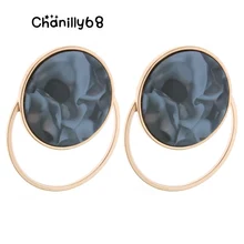 

Chanilly68 Flash Resin Earrings Round Big Earring Zinc alloy Large Brinco Brand Earrings Accessories Oorbellen Gift 2018