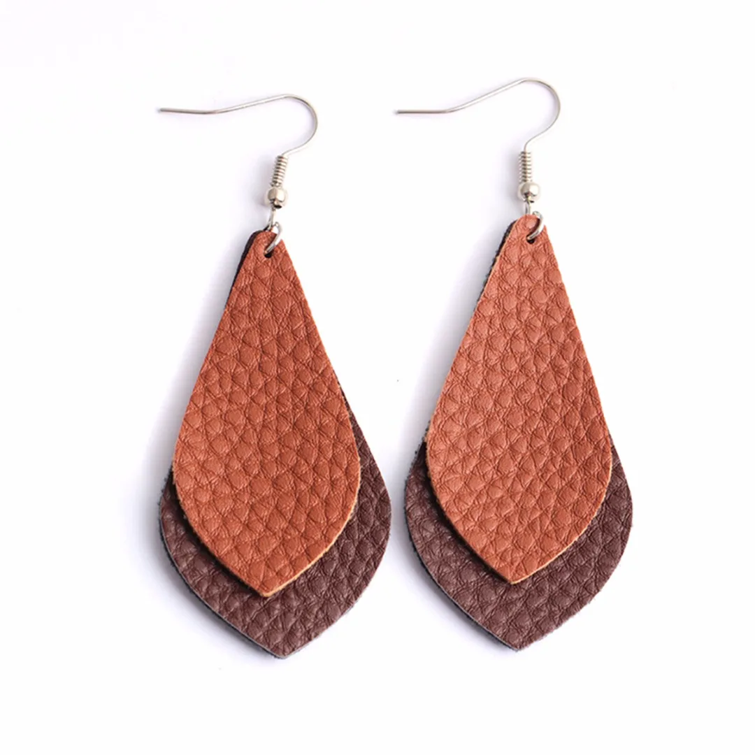 Bohemian PU Leather Long Drop Earrings For Women Trendy Statement Multi Layer Water Drop Earring oorbellen Jewelry Shellhard