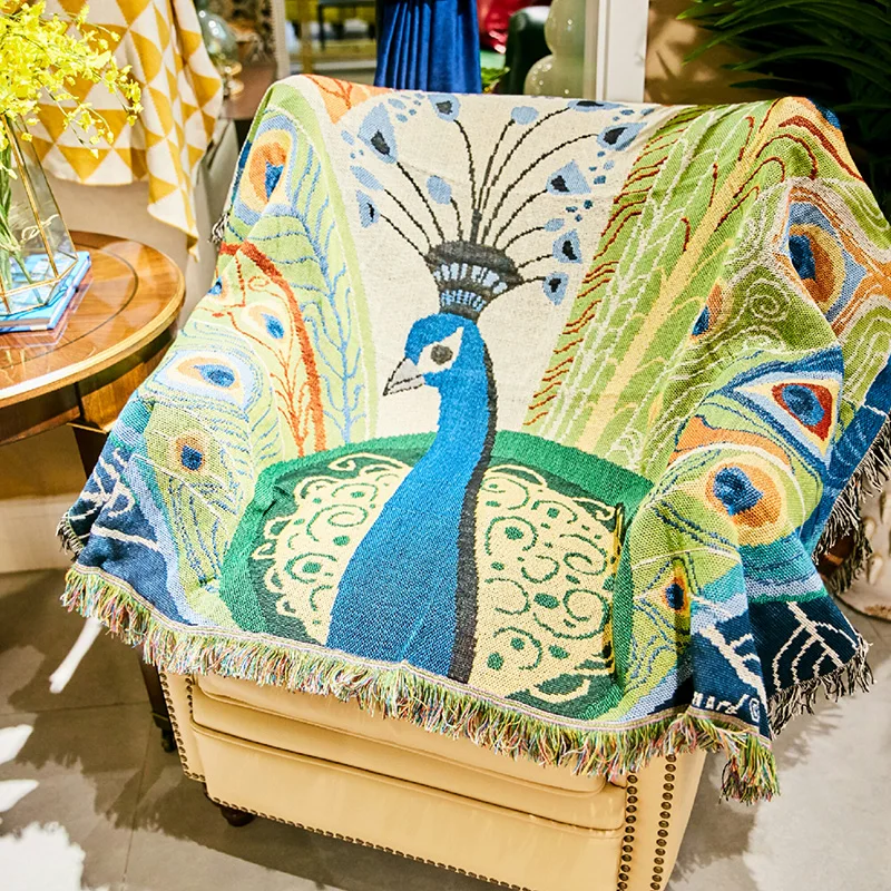 Jacquard Cotton Woven Adults Threads Tapestry Sofa Blanket for Living