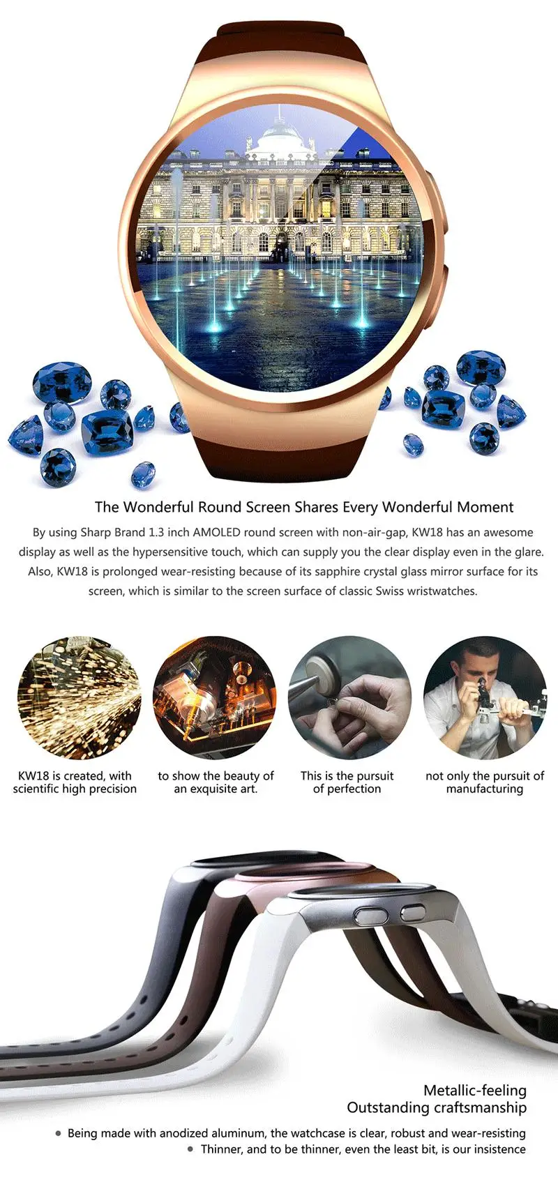 Vaglory KW18 Смарт-часы наручные часы Bluetooth монитор сердечного ритма Шагомер Смарт-часы с функцией набора телефона для Android IOS
