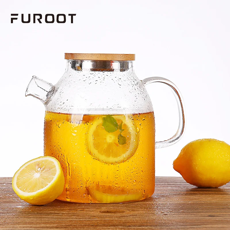 Furoot Glass Kettle Water Jug Heat Resistant Flower Teapot With Bamboo
