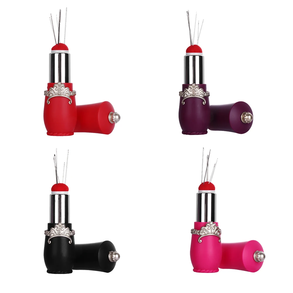 

Lipstick Shaped Needles Pin Cushion with 5 Sewing Needles Pincushion Rotatable Needle Holder Sewing Tool Accessories