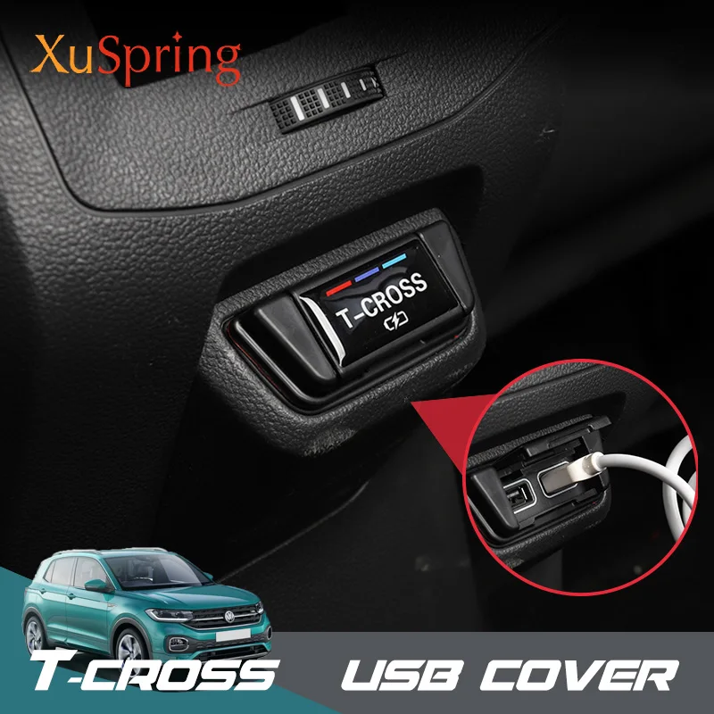 

Car Rear Console Center USB Equip Charging Port Protective Cover Dust-proof Frame for Volkswagen VW T-cross Tcross 2019