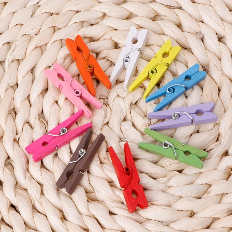 100pcs 30mm Mini Wooden Pegs Clothes Pins Photo Paper Peg Clothespin