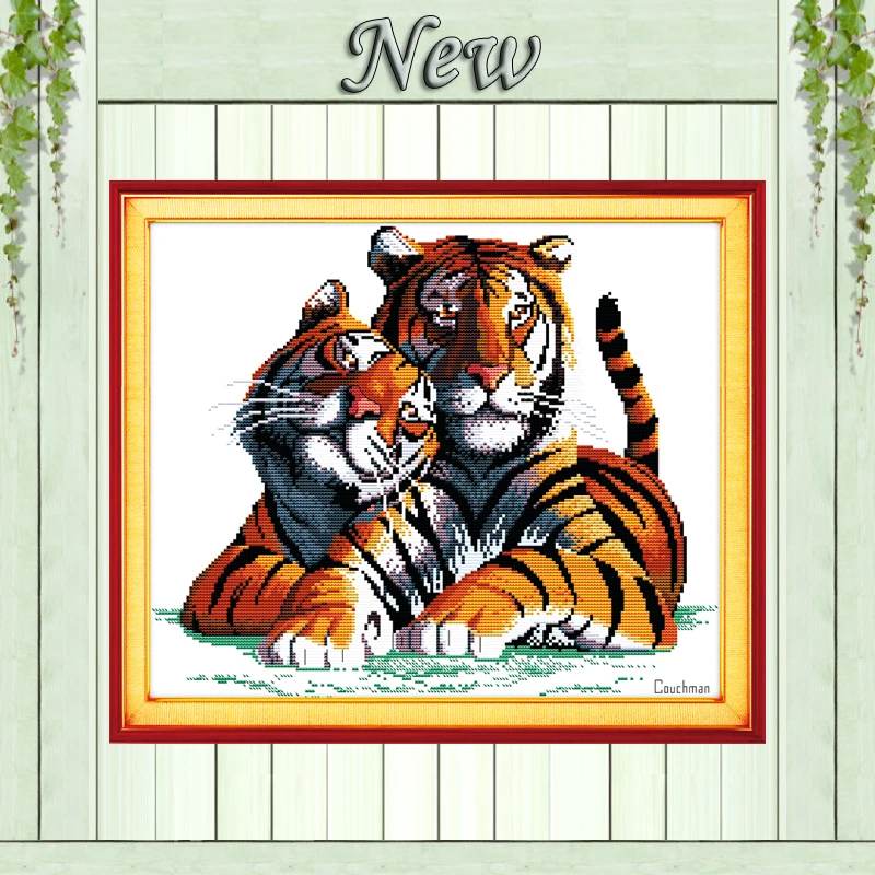 

Fall in love tigers animal decor painting Counted Print on canvas DMC Needlework Kits Embroidery Sets 14CT 11CT DIY Cross Stitch